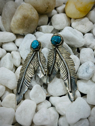 Authentic turquoise feather earrings