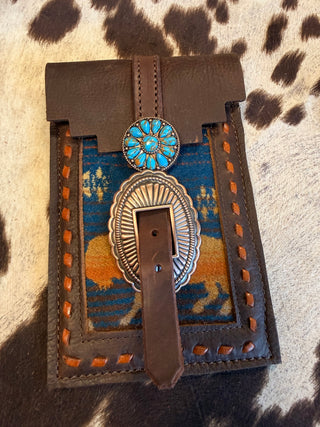 Back cinch saddle cell phone holder