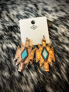 Copper western Aztec earrings